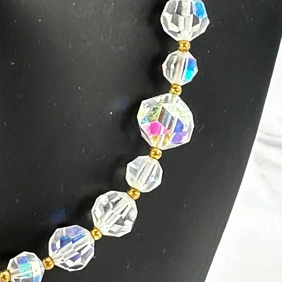 Vintage Crystal Aurora Borealis Necklace  Matching Clip On Earrings Set … - Picture 5 of 14